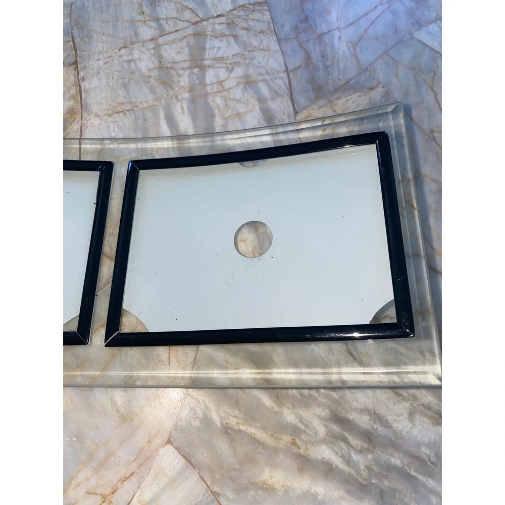 Modern Curved Glass Triple Picture Frame Black Trim Beveled Edge 4x6 Photos